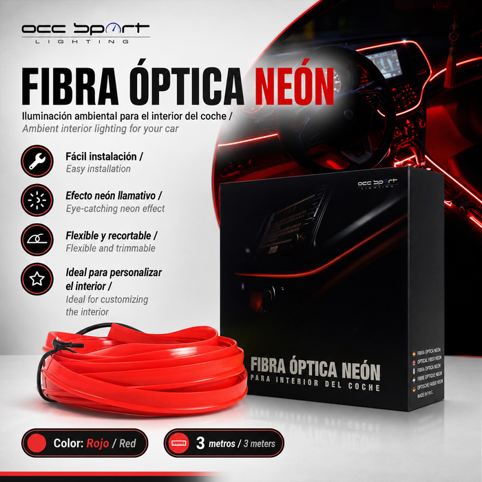 Occ Sport Tira de Alambre de Neón de Fibra Óptica Color Rojo