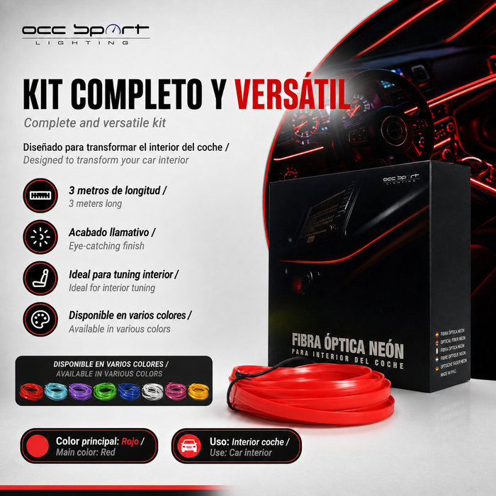 Occ Sport Tira de Alambre de Neón de Fibra Óptica Color Rojo