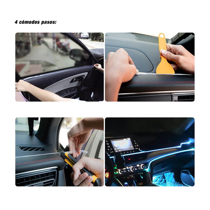 Occ Sport Tira de Alambre de Neón con Fibra Óptica Azul para Coche, Luz Decorativa LED Interior, 3m, USB - OCCLED05