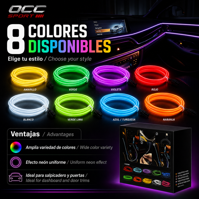 Occ Sport Tira de alambre de neón de fibra óptica color verde lima