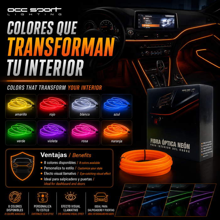 Occ Sport Tira de Alambre de Neón de Fibra Óptica Color Naranja