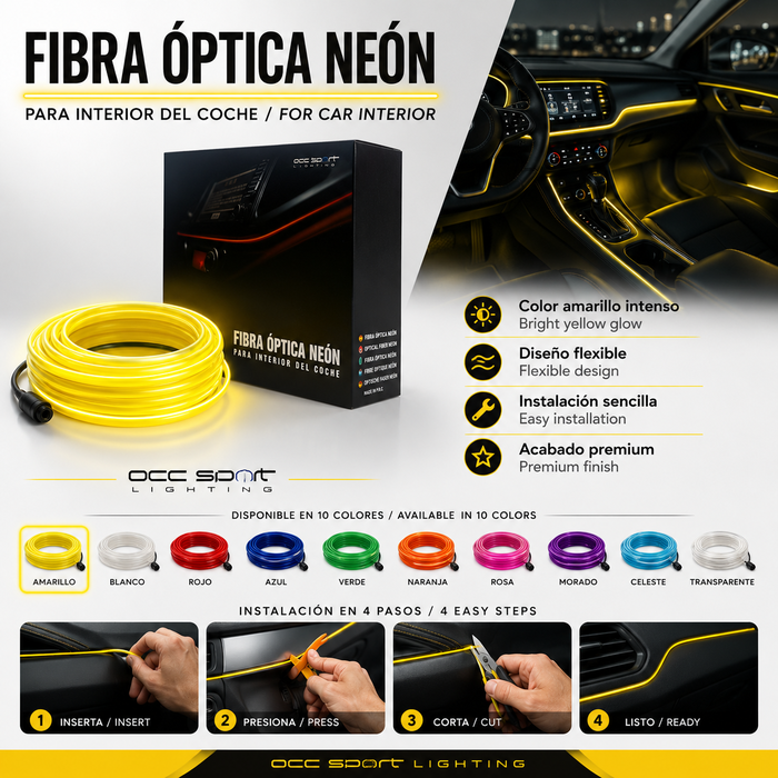 Occ Sport Tira de Alambre de Neón de Fibra Óptica Amarillo