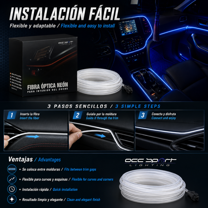 Occ Sport Tira de Alambre de Neón de Fibra Óptica Color Blanco