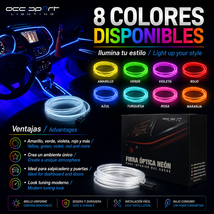 Occ Sport Tira de Alambre de Neón de Fibra Óptica Color Blanco
