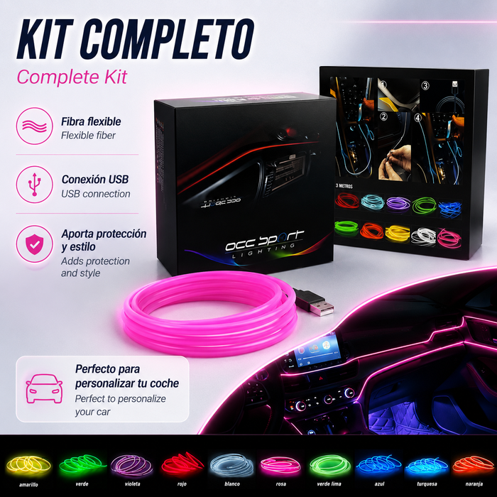 Occ Sport Tira de alambre de neón de fibra óptica color rosa
