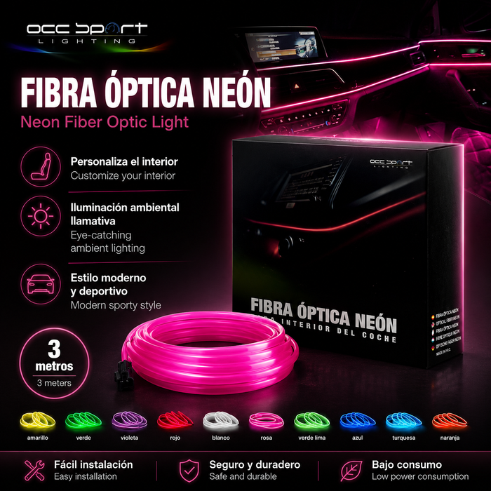 Occ Sport Tira de alambre de neón de fibra óptica color rosa