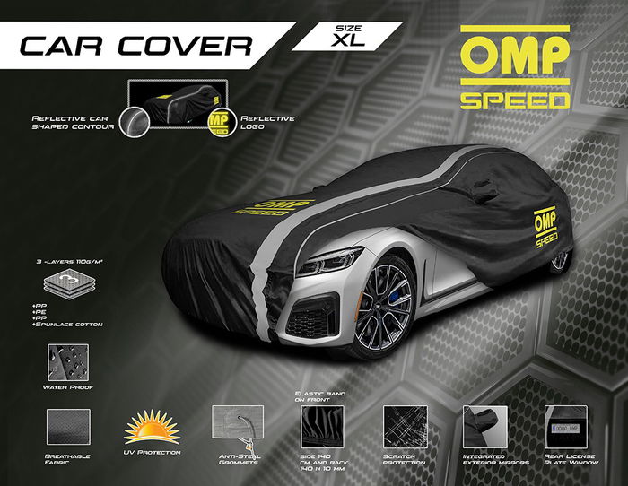 Omp Funda Cubre Coche Exterior-Interior Impermeable 3 Capas Talla XL 533 X 178 X 120 cm OMPS18011019