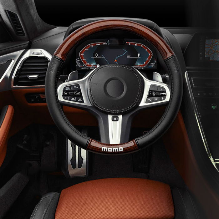 Momo Funda Volante Luxury Universal Madera-Pvc Negro Y Marron 38-39 cm MOMLSWC0LXWDM