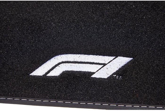Formula 1 Alfombra de Coche Cm480 4Tlg Textil Negro-Blanco, 4 Piezas con Logo, Universal para la Mayoría de Coches y SUV