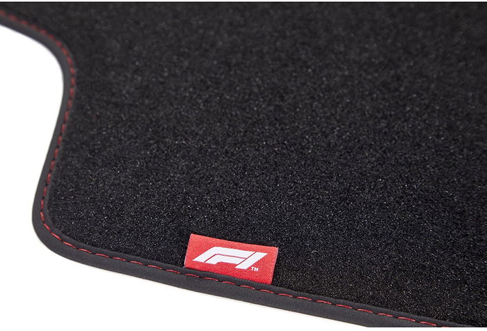 Formula 1 Alfombra de Coche Cm570 4 Piezas Negro-Rojo con Costuras Rojas, Antideslizante, Universal para la Mayoría de Coches y SUV