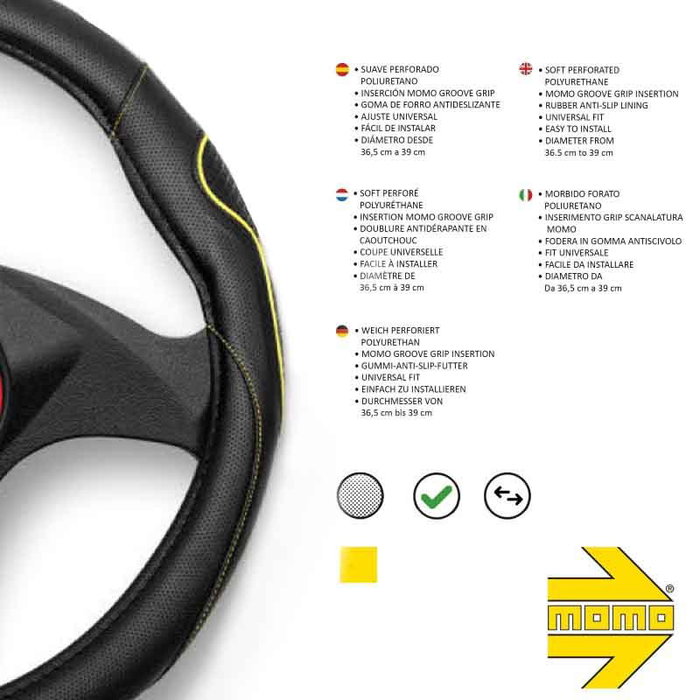 Momo Funda de Volante Supergrip Universal Negro y Amarillo 38-39cm