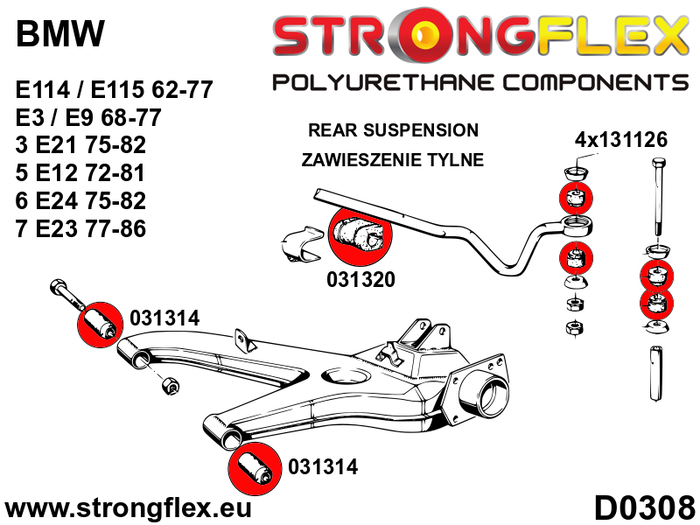 StrongFlex 131126A Silentblock Sport para Soporte de Perno de Ojo Delantero