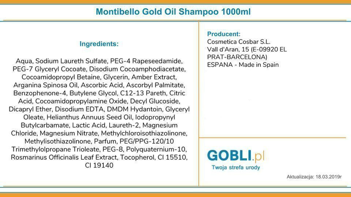 Montibello Gold Oil Essence Shampoo 1000 mL