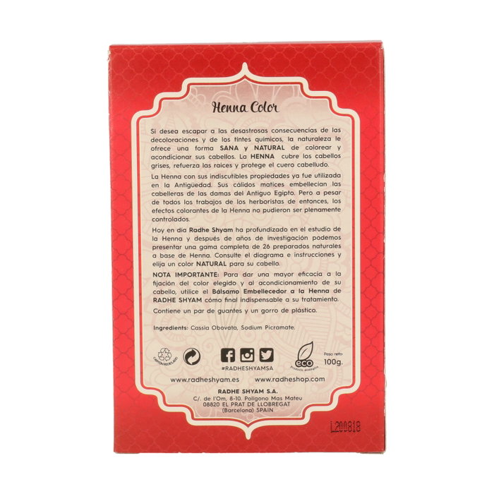 Radhe Shyam Henna Caoba Luminoso en Polvo 100g Radhe Shyam Henna Caoba Luminoso en Polvo 100g