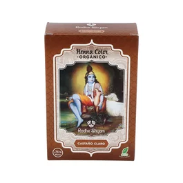 RADHE SHYAM Henna en Polvo Castaño Claro 100g - Tinte Natural para el Cabello Vegano, sin Amoniaco