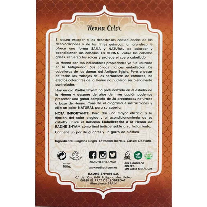 Radhe Shyam Henna en Polvo Castaño Claro 100g Radhe Shyam Henna en Polvo Castaño Claro 100g