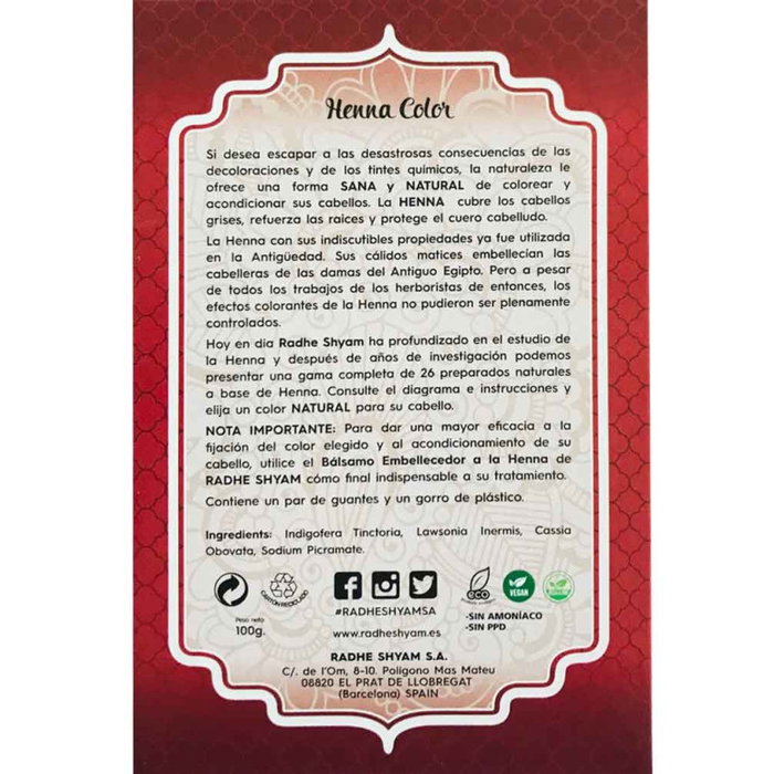Radhe Shyam Henna en Polvo Castaño Caoba 100g Radhe Shyam Henna en Polvo Castaño Caoba 100g
