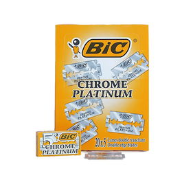 Bic Hojas de Afeitar Doble Filo Cromo Platino para Afeitados y Acabados, Paquete de 100 Unidades en 20 Blisters
