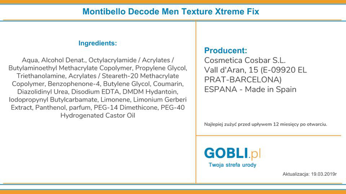 Montibello Decode Texture Men Xtrem Fix Gel Fijación Extrafuerte 150ml