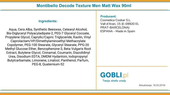 Montibello Decode Men Texture Matt Wax 90 ml