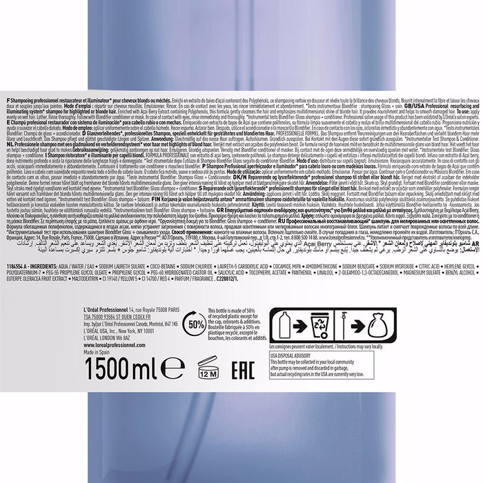 L'Oréal Professionnel Paris Blondifier Gloss Champú 1500 ml L'Oréal Professionnel Paris Blondifier Gloss Champú 1500 ml