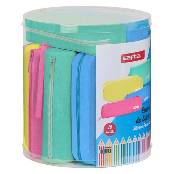 Safta Set de 16 Bolsos Escolares Portatodo Silicona Glitter Surtidos 270x230 mm