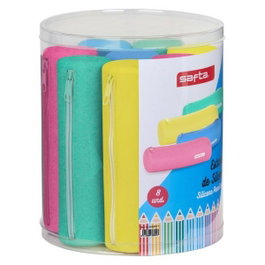 Safta Set 8 Estuches Redondos Surtidos Glitter Silicone Azul