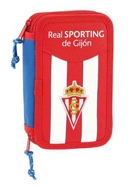 Plumier Doble Real Sporting de Gijón Blanco Rojo 12.5 x 19.5 x 4 cm (28 piezas)