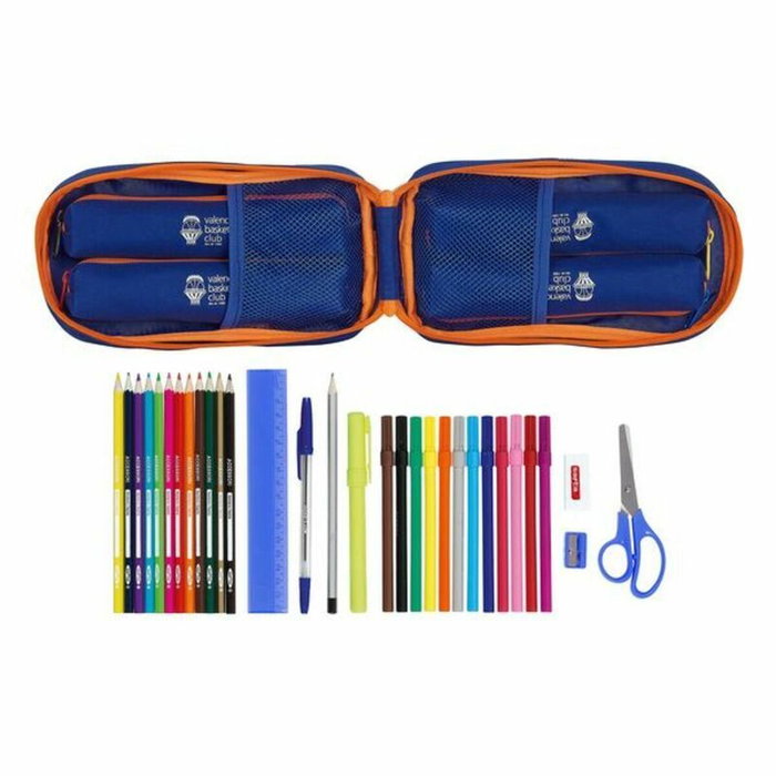 Safta Estuche Escolar Valencia Basket Club con 4 Portatodos Azul y Naranja