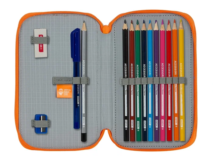 Safta Plumier Valencia Basket Club Doble Cremallera 28 Pcs Azul y Naranja
