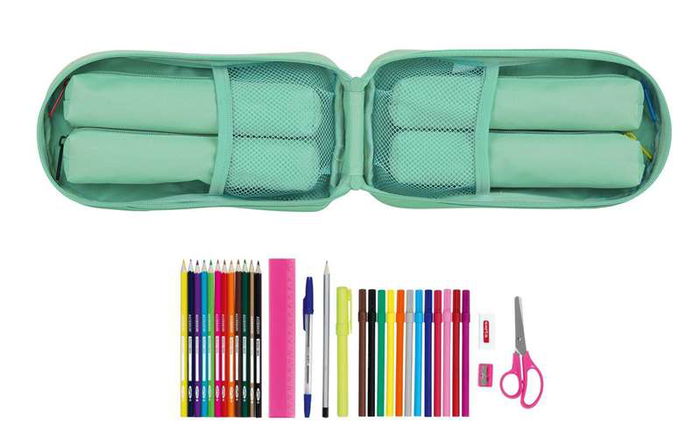 Safta Plumier Mochila Blackfit8 Turquesa C/4 Compartimentos Llenos