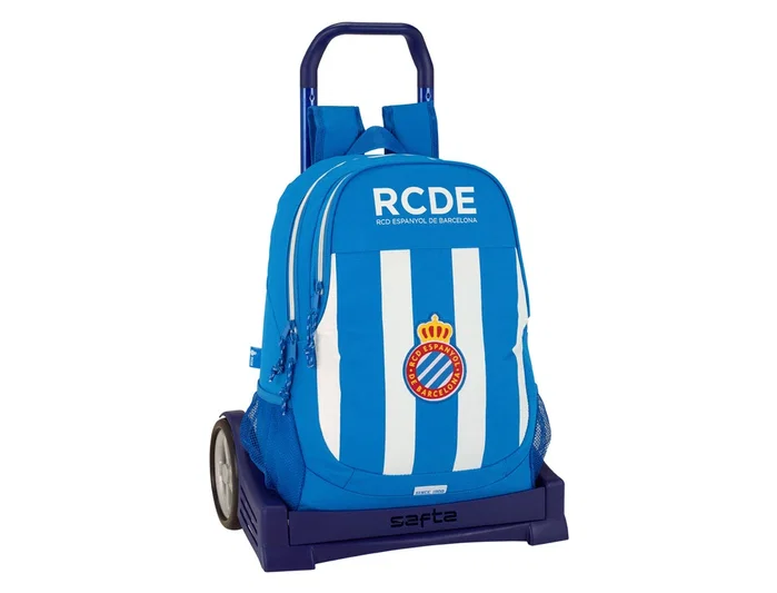 Safta Cartera Escolar con Carro R.C.D. Español Blanco y Azul