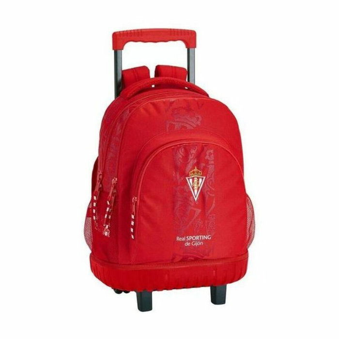 Safta Cartera Escolar con Carro Sporting de Gijón Mochila Grande con Ruedas Compact Roja