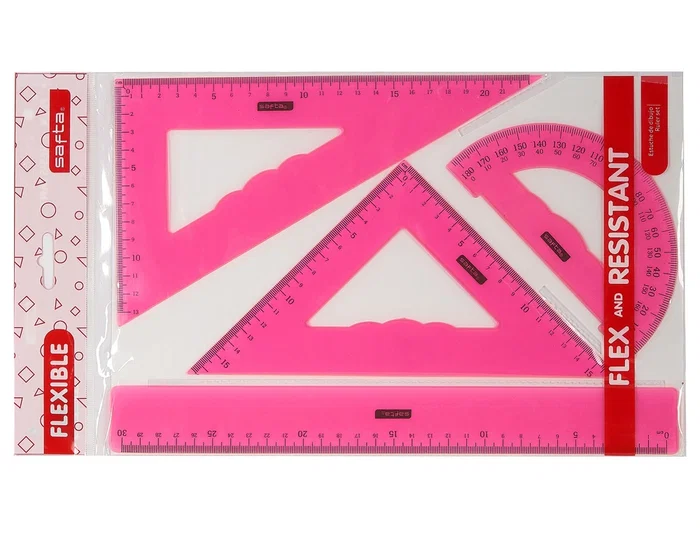 Safta Juego de Reglas Flexible Escuadra Cartabón con 3 Colores Safta Juego de Reglas Flexible Escuadra Cartabón con 3 Colores