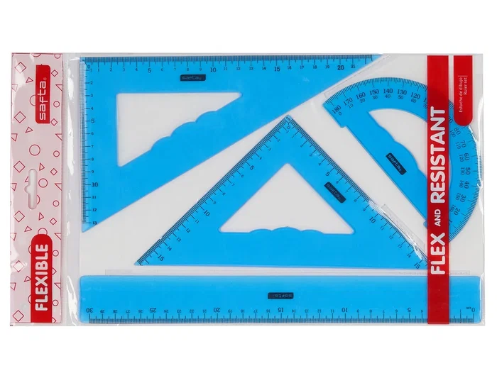 Safta Juego de Reglas Flexible Escuadra Cartabón con 3 Colores Safta Juego de Reglas Flexible Escuadra Cartabón con 3 Colores