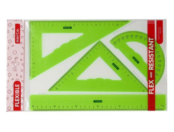 Safta Juego de Reglas Flexible Escuadra Cartabón con 3 Colores Safta Juego de Reglas Flexible Escuadra Cartabón con 3 Colores