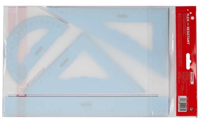 Safta Estuche de Dibujo con Reglas Flexibles, Surtido de 3 Colores