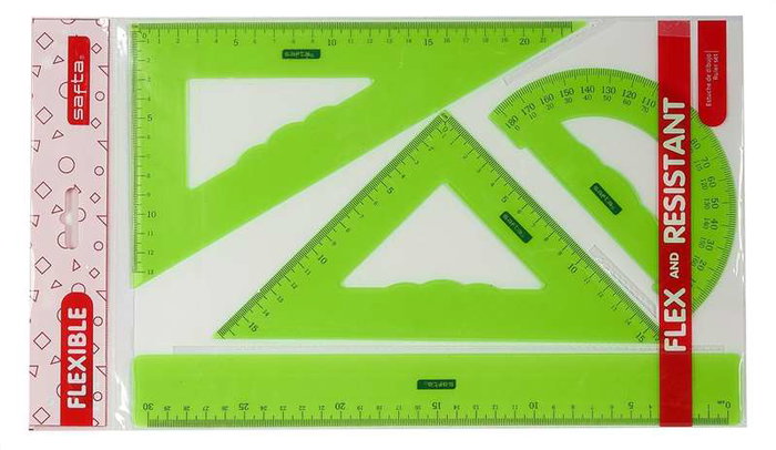 Safta Estuche de Dibujo con Reglas Flexibles, Surtido de 3 Colores