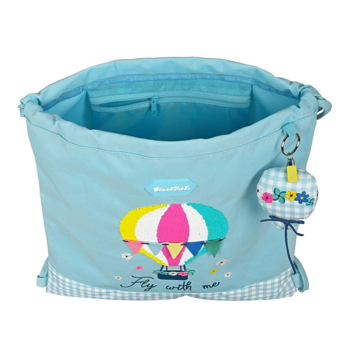 Bolsa Mochila con Cuerdas BlackFit8 Fly with me Blanco Azul cielo (35 x 40 x 1 cm)