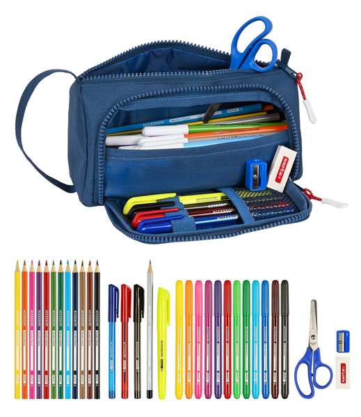 Estuche Escolar con Accesorios Munich Soon Azul (32 Piezas)