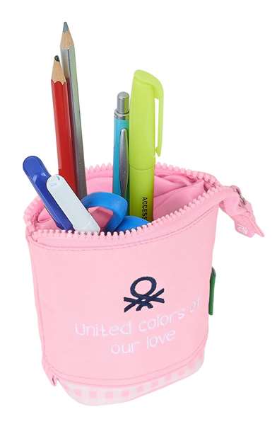 Estuche Cubilete Benetton Vichy Rosa (8 x 19 x 6 cm)