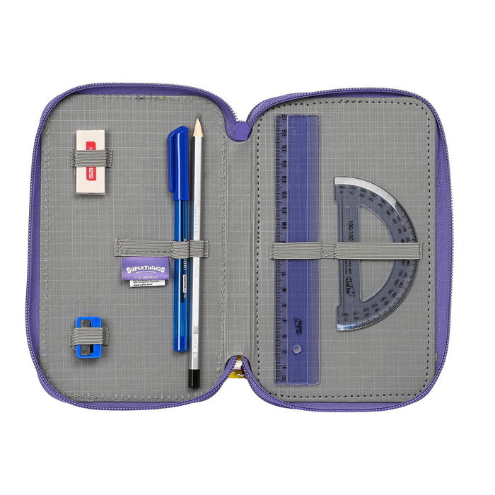 Safta Plumier Triple Superthings 412270857 Guardianes de Kazoom Morado Amarillo 36 Piezas