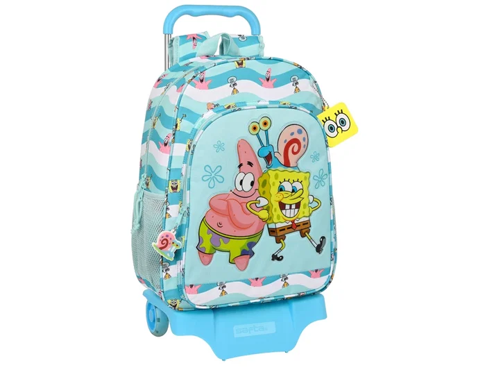 Safta Set Escolar con Mochila y Carro Bob Esponja Stay Positive Azul y Blanca