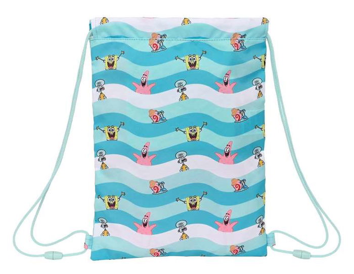 Bolsa Mochila con Cuerdas Spongebob Stay positive Azul Blanco 26 x 34 x 1 cm