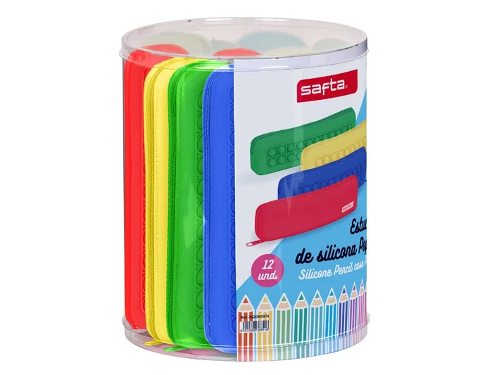 Safta Set de 12 Estuches Portatodo Estrechos Pop It de Silicona