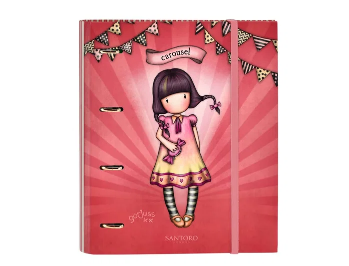 Safta Carpeta 4 Anillas A4 Gorjuss™ Fairground Carousel con Recambio de 100 Hojas, Salmón