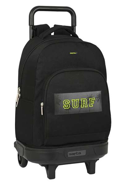 Safta Mochila Surf Grande con Ruedas Compacta Extensible Simple Negra 33x45x22cm Poliéster 600D