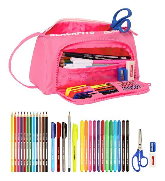 Estuche Escolar con Accesorios BlackFit8 Glow up Rosa (32 Piezas)
