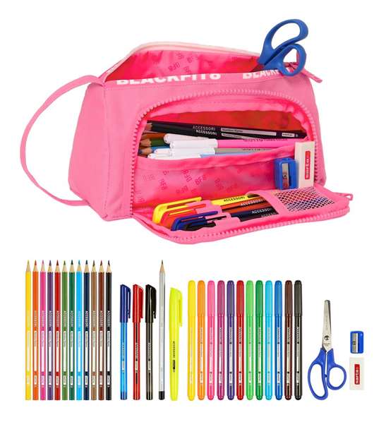 Estuche Escolar con Accesorios BlackFit8 Glow up Rosa (32 Piezas)