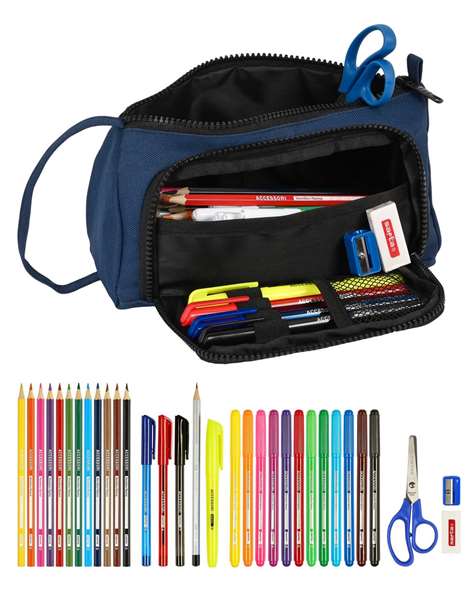 Estuche Escolar con Accesorios BlackFit8 Urban Negro Azul marino (32 Piezas)